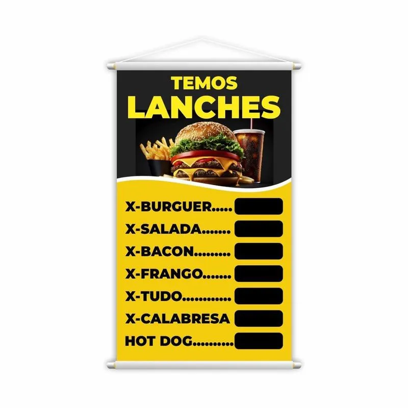 Banner Temos Lanches Hamburguer Xis Comida Preço 80X50Cm