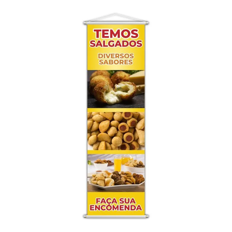 Banner Temos Salgados Diversos Sabores Encomenda 100x30cm