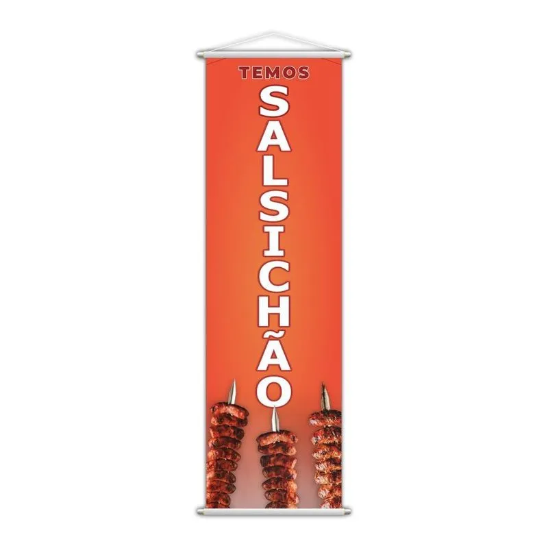 Banner Temos Salsichão Carne Comida Espeto 100x30cm