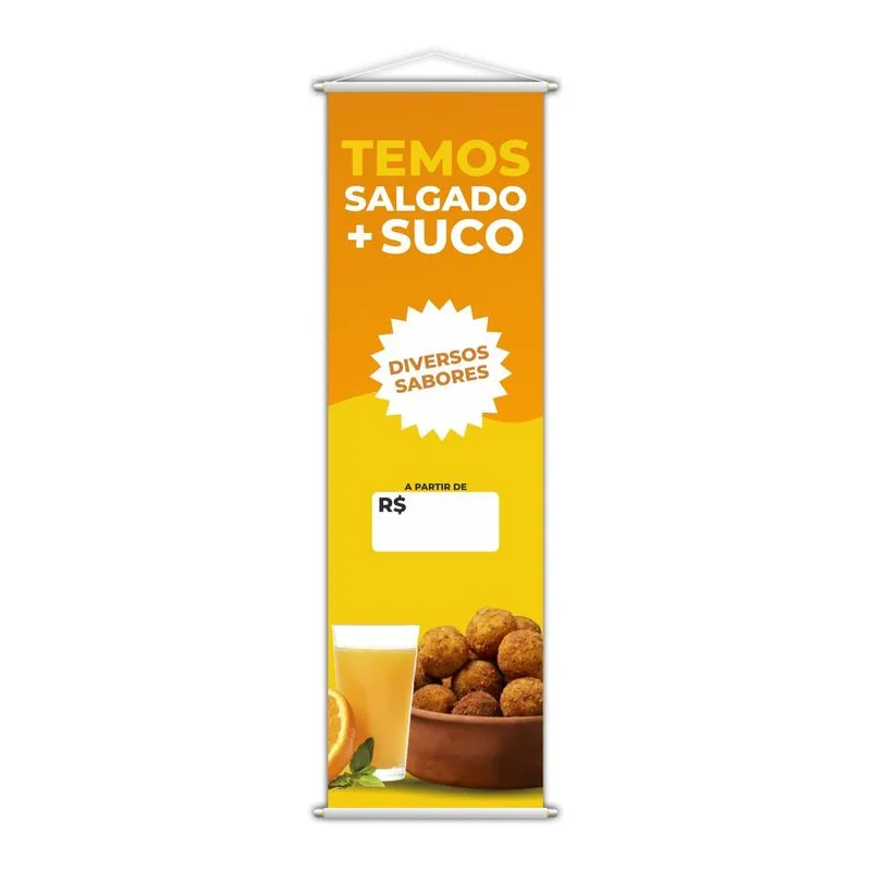 Banner Temos Salgado E Suco Diversos Sabores Preço 100x30cm