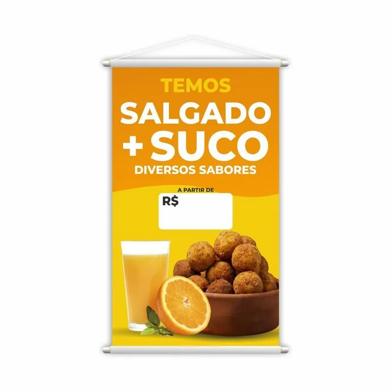 Banner Temos Salgado E Suco Diversos Sabores Preço 80x50cm