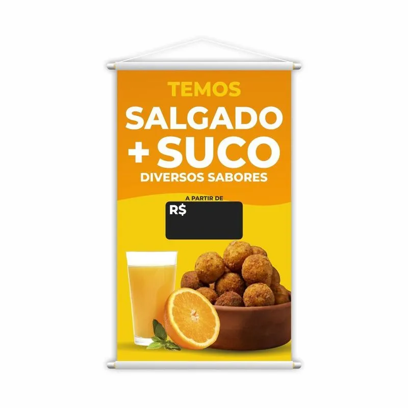 Banner Temos Salgado E Suco Preço Diversos Sabores 80x50cm