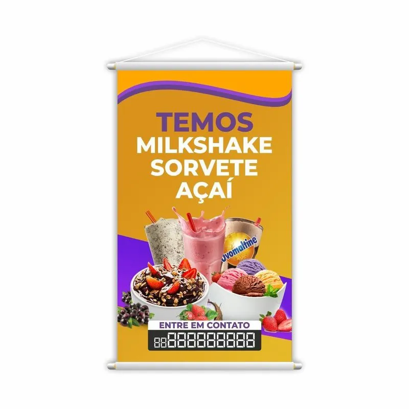 Banner Temos Milkshake Sorvete E Açaí Fone Contato Grande