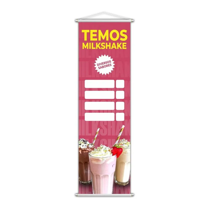 Banner Temos Milkshake Diversos Sabores Preço 100x30cm