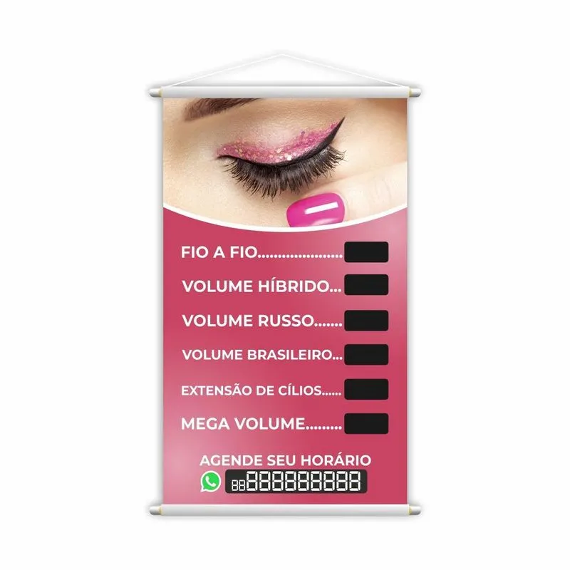 Banner Cílios Procedimentos Preço Salão Contato 60x40cm
