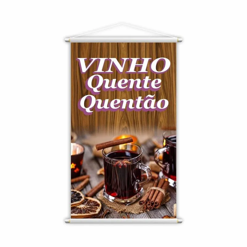 Banner Vinho Quente Quentão Bebidas Xícaras 60x40cm