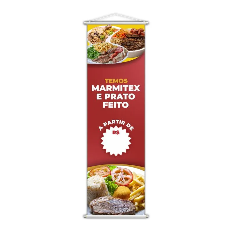 Banner Temos Marmitex E Prato Feito Comida Preço 100x30cm