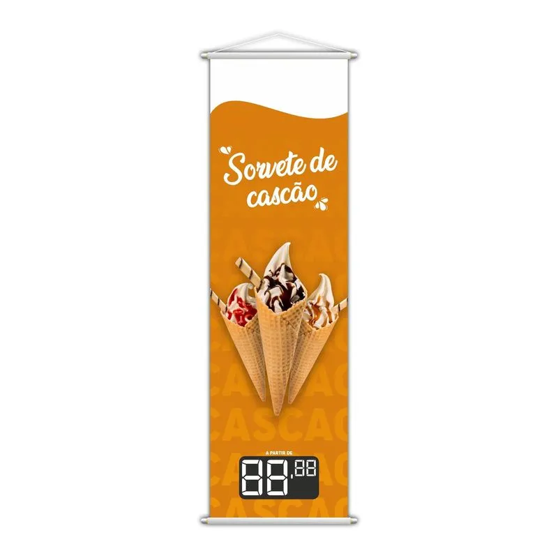 Banner Sorvete De Cascão Sorveteria Preço Lona 100x30cm