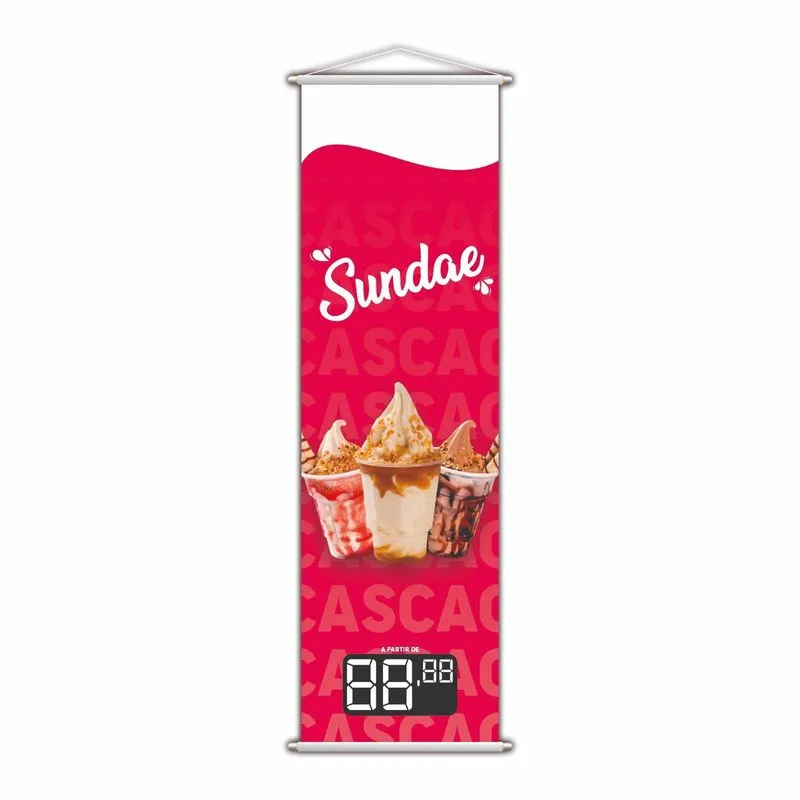 Banner Sundae Sorvete Sorveteria Gelado Preço Lona 100x30cm