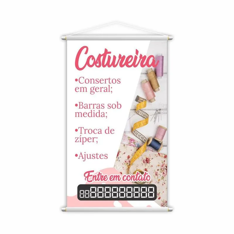Banner Costureira Costura Lona 80x50cm
