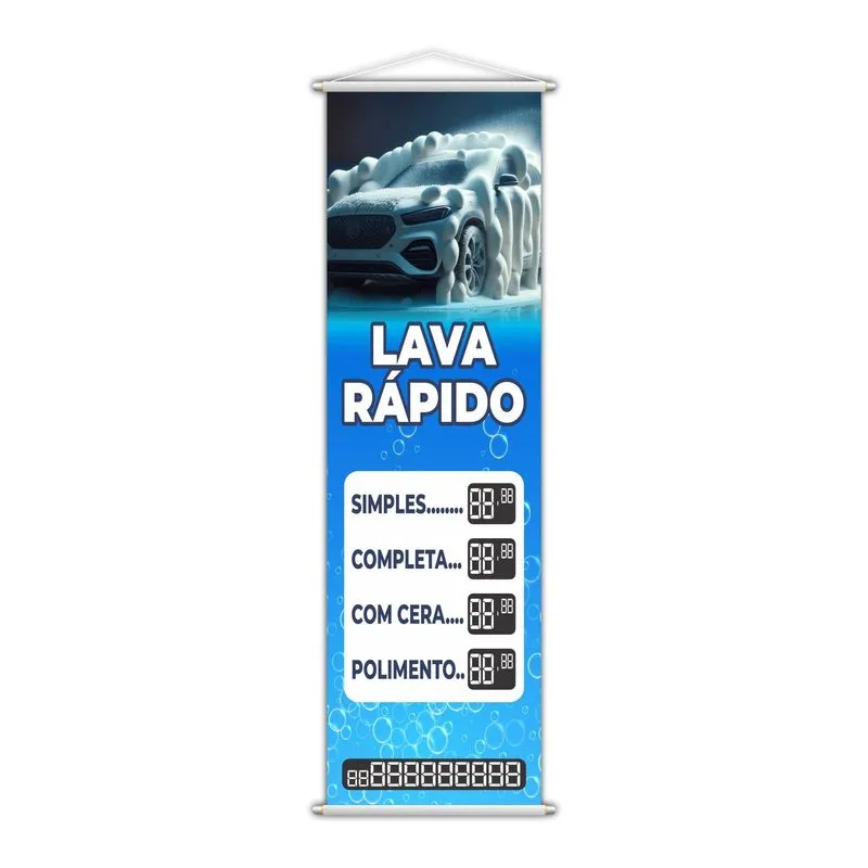 Banner Lava Rápido Automóvel Carro Contato 100x30cm