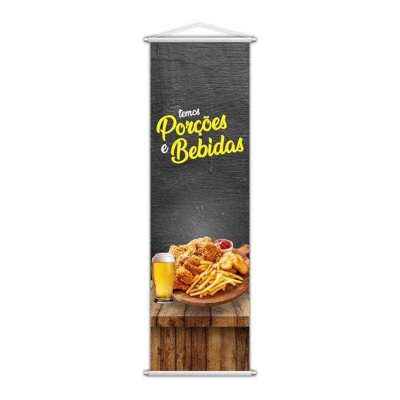 Banner Temos Porções E Bebidas Lanches Restaurante 100X30Cm