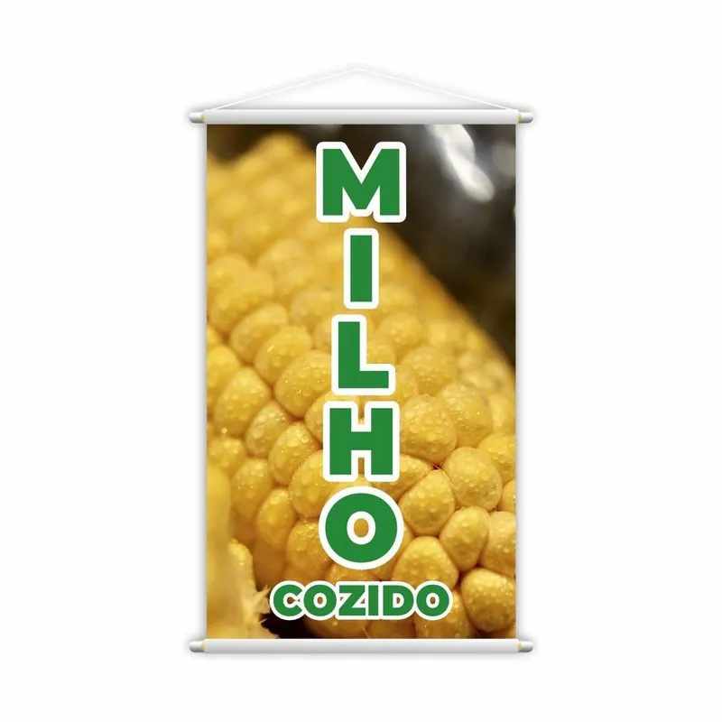 Banner Milho Cozido Verde Amarelo Espiga Lona 80x50cm