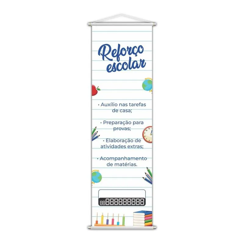 Banner Reforço Escolar Ensino Telefone Contato Lona 100X30Cm
