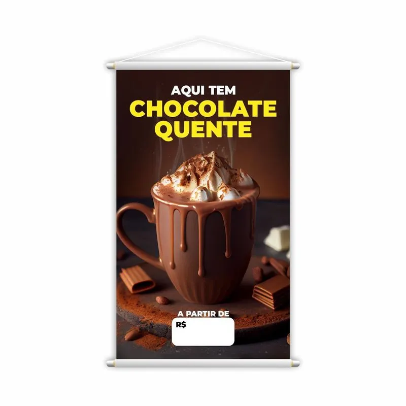 Banner Aqui Tem Chocolate Quente Preço Branco Lona 60x40cm