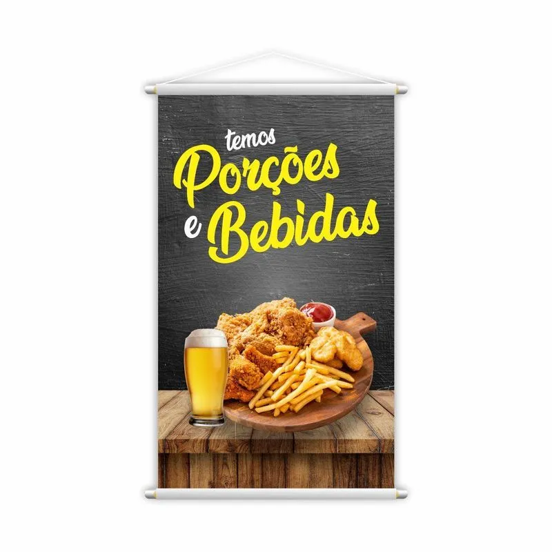 Banner Temos Porções E Bebidas Lanches Restaurante 80x50cm