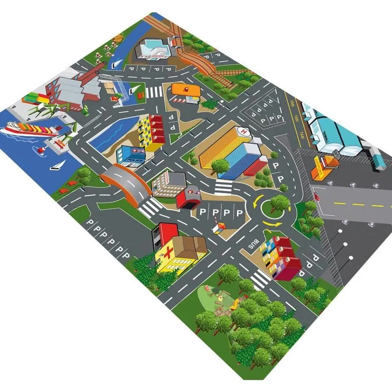 Pista Para Carrinhos Miniatura Cidade Lago Prédios 100X50Cm