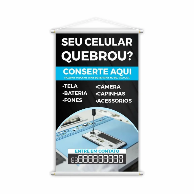 Banner Conserto Reparos De Celulares Número Contato Grande