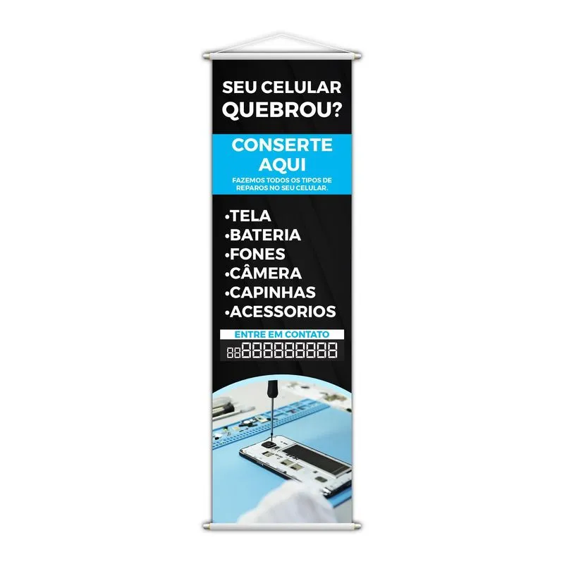 Banner Conserto Reparos De Celulares Número Contato 100x30cm