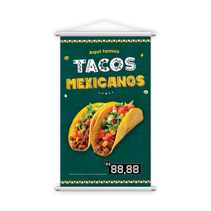Banner Aqui Temos Tacos Mexicanos Lanches 60x40cm