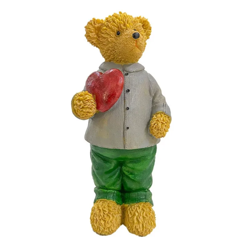 Escultura Urso De Resina Menino Coração 21,5Cm