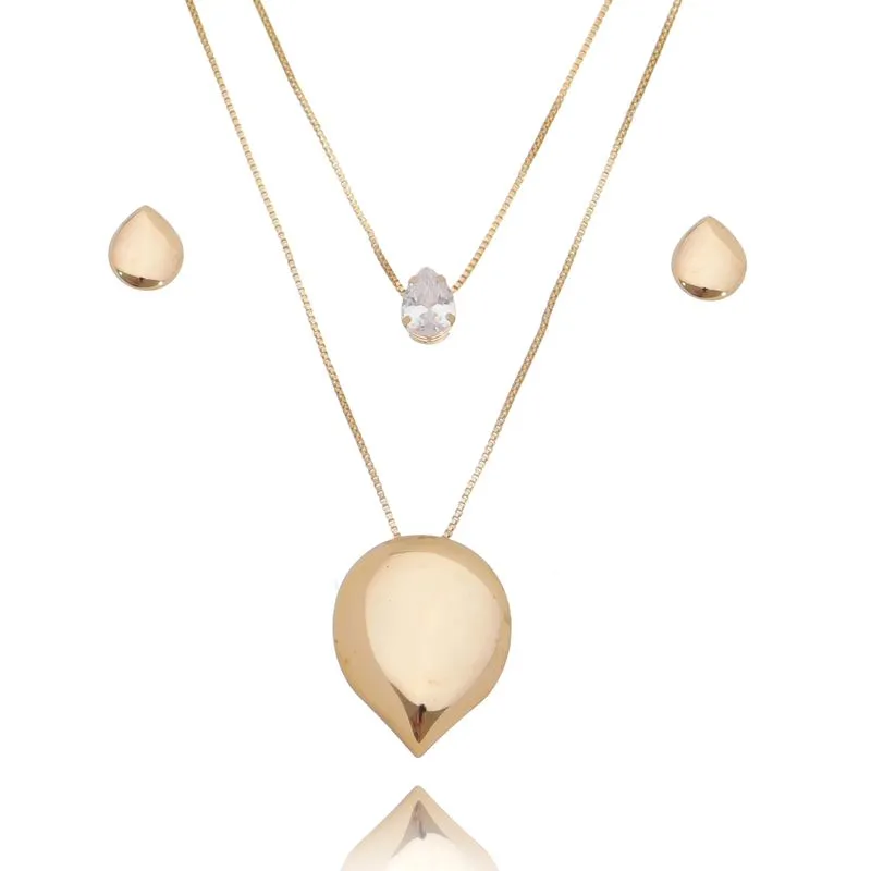 Conjunto Banhado A Ouro 18k Gota Duplo Pequeno