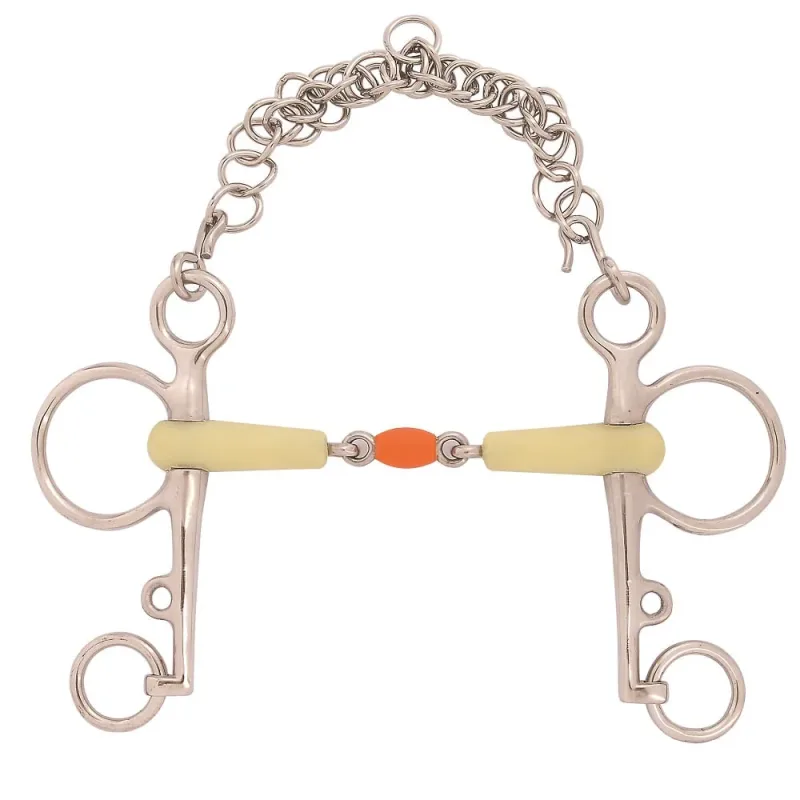 BRIDAO PELHAM SILICONE BI ARTICULADO ROLETE LARANJA