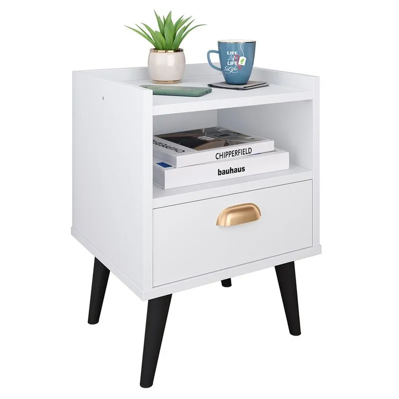 Mesa de Cabeceira Nicho Mesinha Quarto 1 Gaveta Puxador Concha Lauren Estilo Retrô - Branco - Lojas rpm