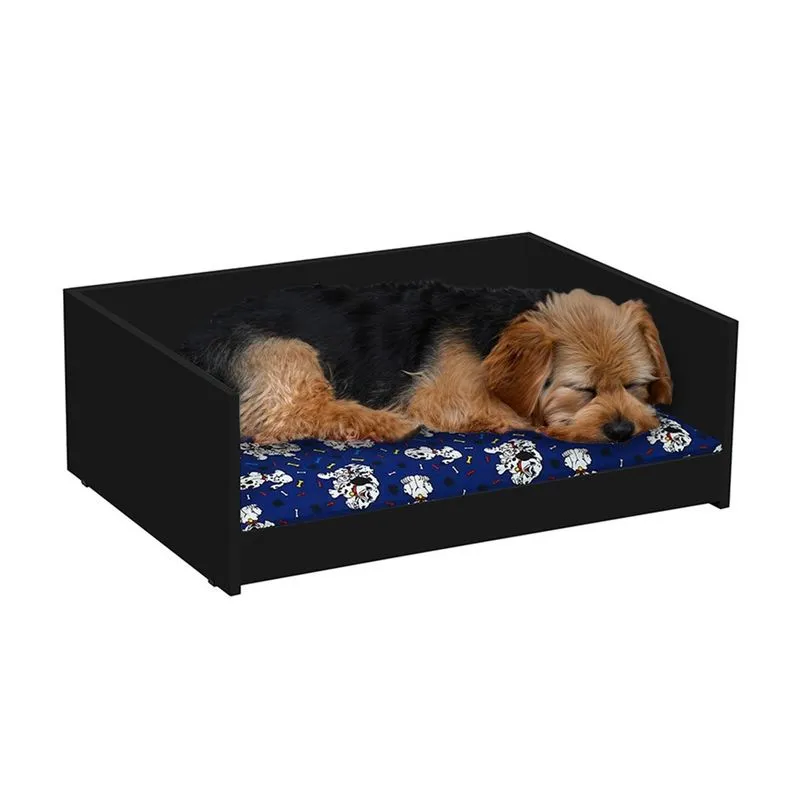 Cama Pet Retangular Resistente Caminha Estofada Ultra Macia Almofada Removível Lavável Para Cachorro Gato D&V - Preto/Azul- rpm