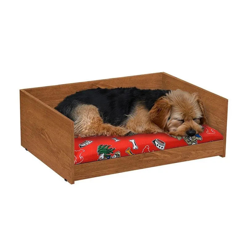 Cama Pet Retangular Resistente Caminha Estofada Ultra Macia Almofada Removível Lavável Para Cachorro Gato D&V - Freijó/Vermelho - rpm
