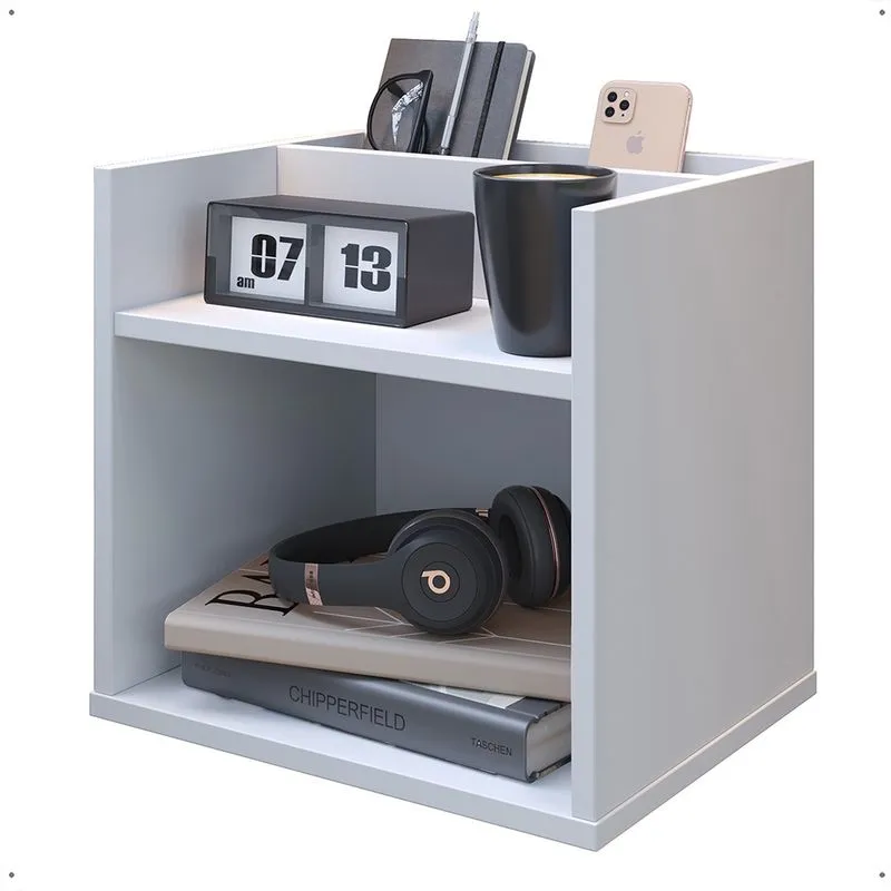 Mesa de Cabeceira Suspensa Madri Divisória Organizadora Nicho Mesinha Decorativa Quarto Casal Solteiro - Branco - rpm Móveis