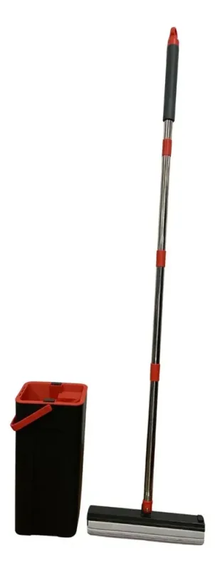 Mop Esponja Pva Com Balde Cabo Inox 125cm Super Absorção Preto