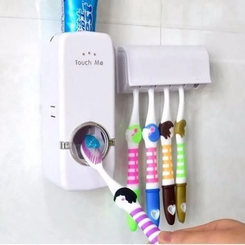 Kit De Parede Com Dispenser Pasta De Dente E Porta Escovas