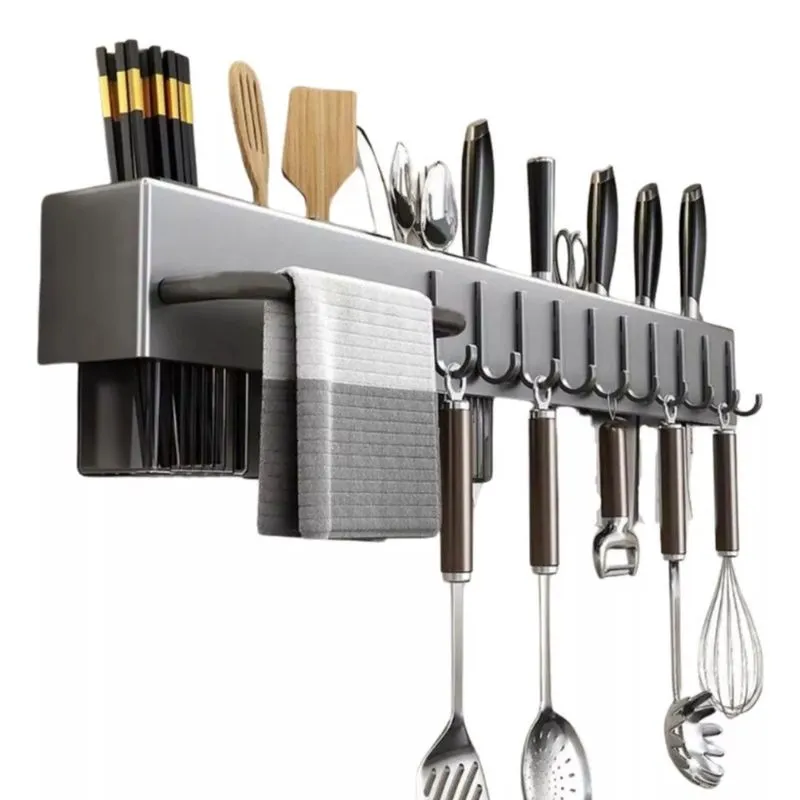 Suporte de Utensílios Domésticos para parede em metal 59,5 x 5,3 x 6,5 cm