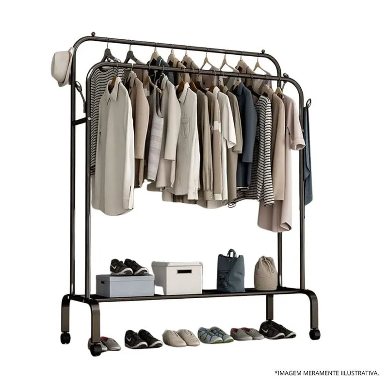 Arara Dupla Para Roupas Com Prateleira Top Rio 108x56x155cm Trc0939 (MP)