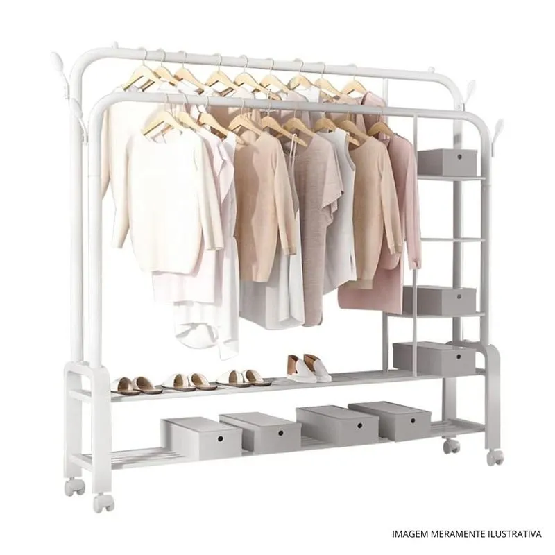 Arara Dupla Com Prateleira Lateral Top Rio 109x56x161cm TRC0940 (MP)