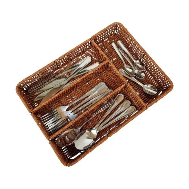 Organizador Porta Talheres Faqueiro 4 Divisórias Estilo Rattan