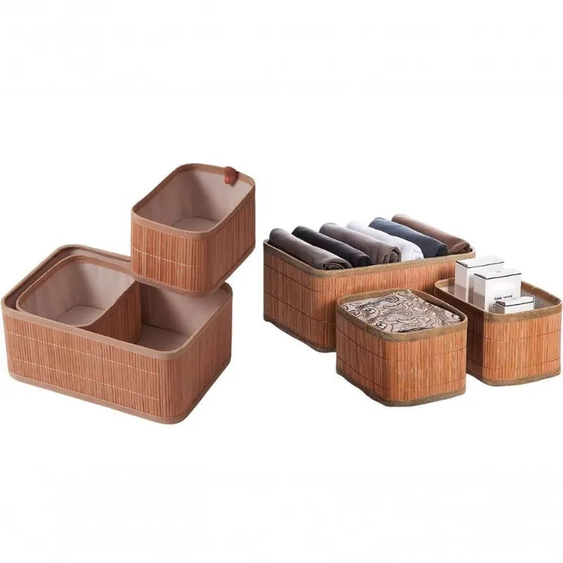 Conjunto 3 Cesto Organizador em Bambu Multiuso com Forração Interna Marrom Top Rio Comercial