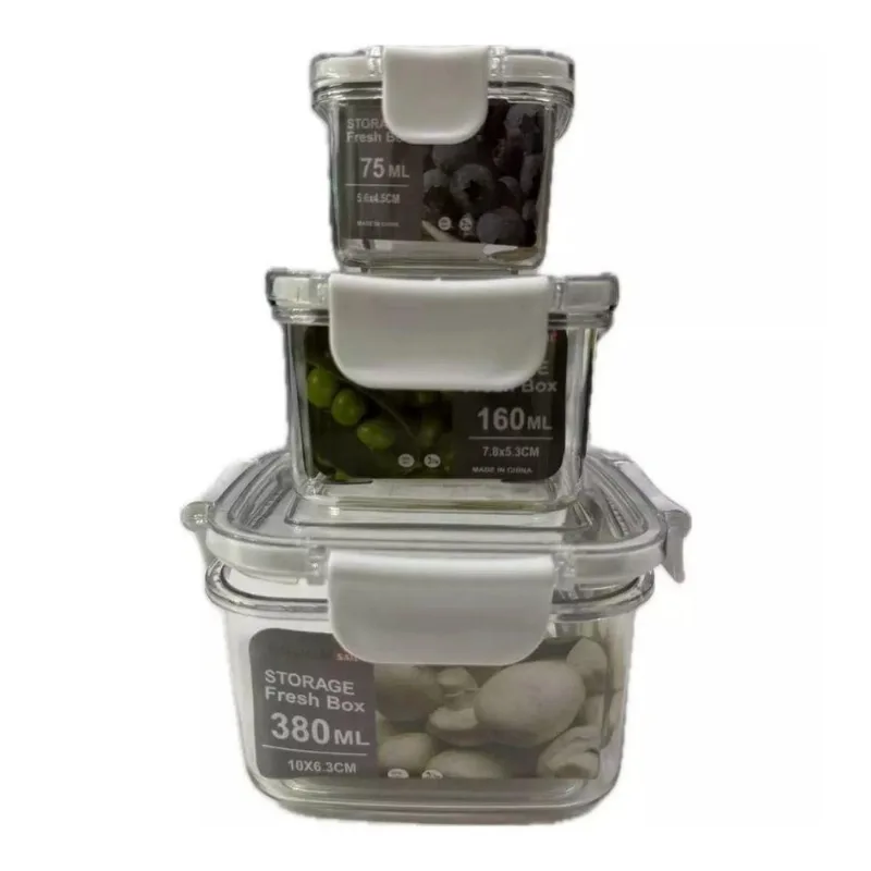 Kit 3 Potes Pote Hermético Acrílico Organizador De Geladeira Tampa Alta Vedação Em Silicone