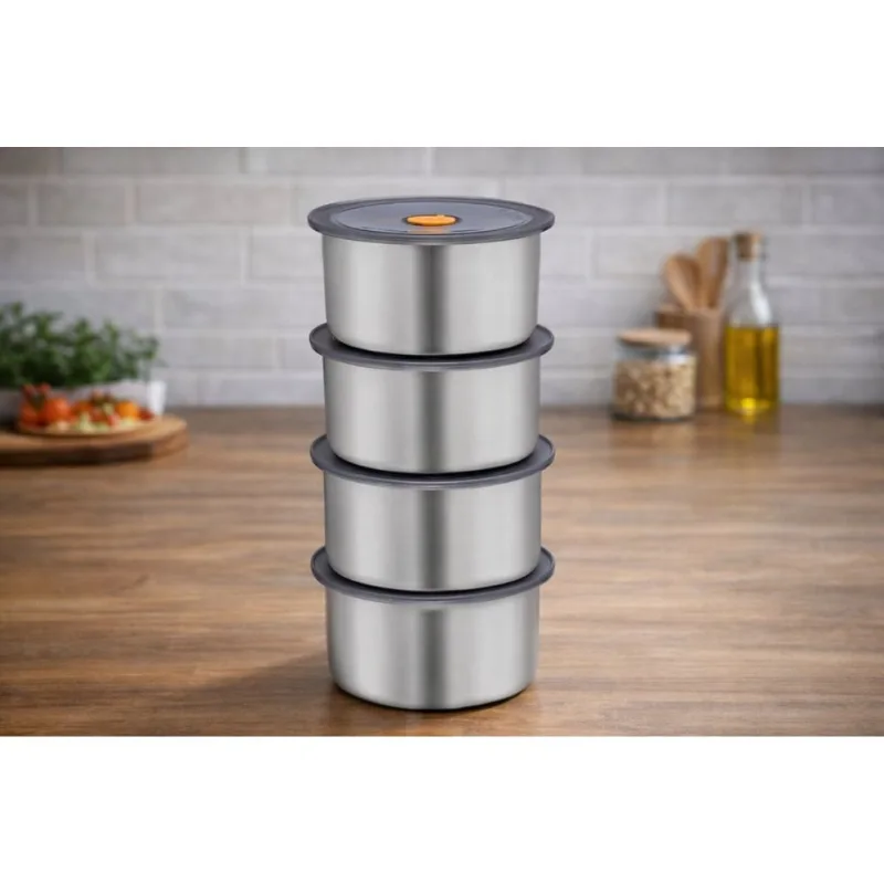 Conjunto 4 Potes Herméticos Redondo Inox 450ML