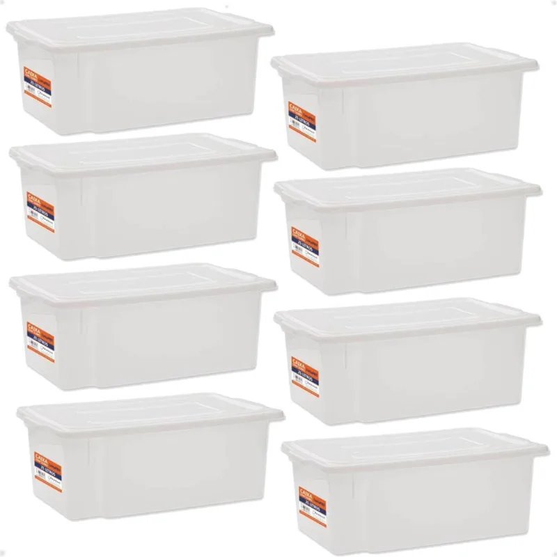 Kit 8 Caixa Tampa Linha Pro 25Litros Branca 521 Paramount