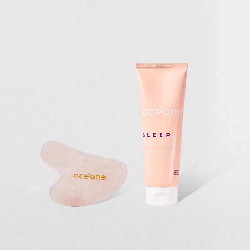 Kit Massageador Facial e Corporal de Quartzo Rosa + Creme Hidratante Corporal Sleep (2 Produtos)