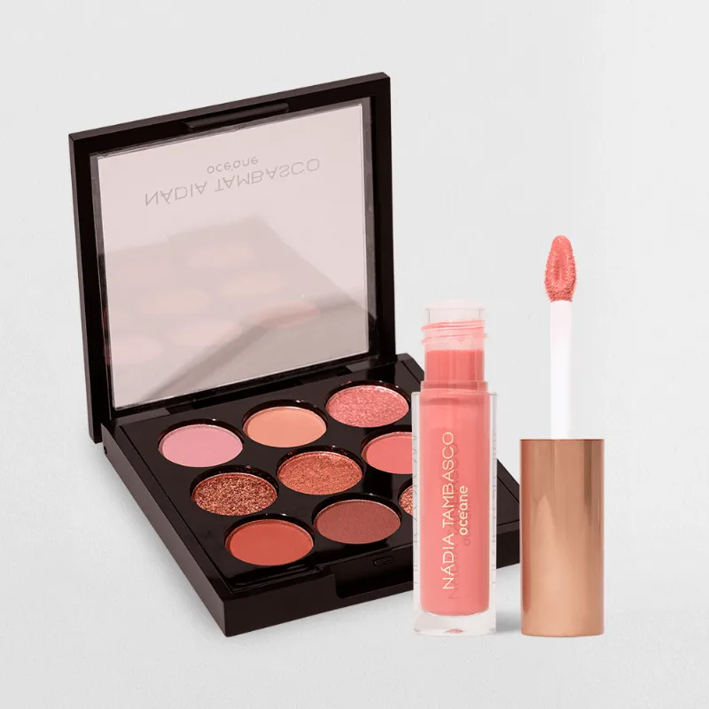 Kit Paleta de Sombras To Go Nude + Brilho Labial Luxe Nádia Tambasco By Océane (2 Produtos) - Océane