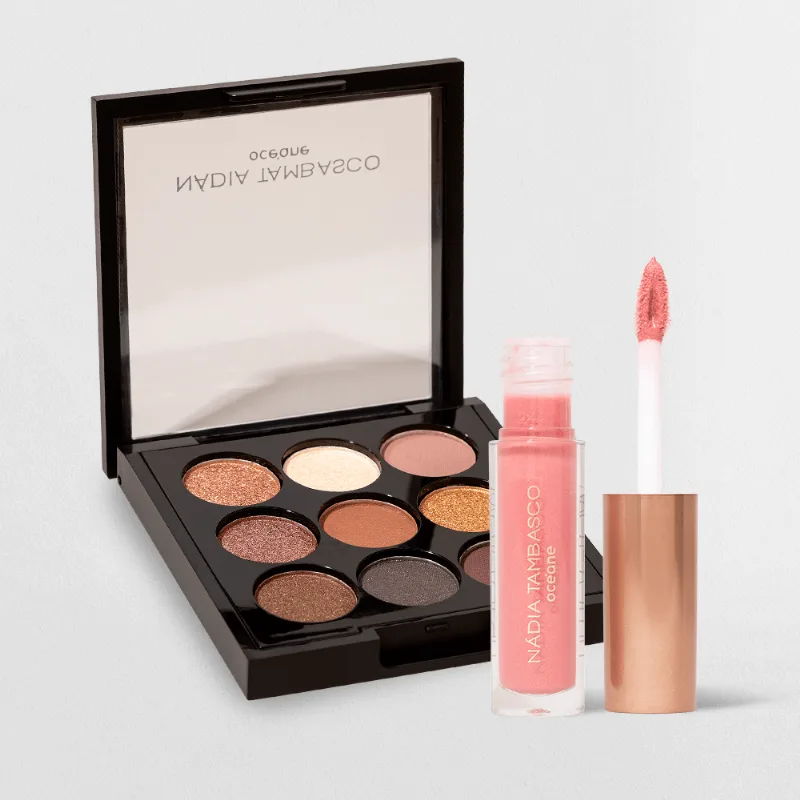 Kit Paleta de Sombras To Go Basic + Brilho Labial Obsession Nádia Tambasco By Océane (2 Produtos) - Océane