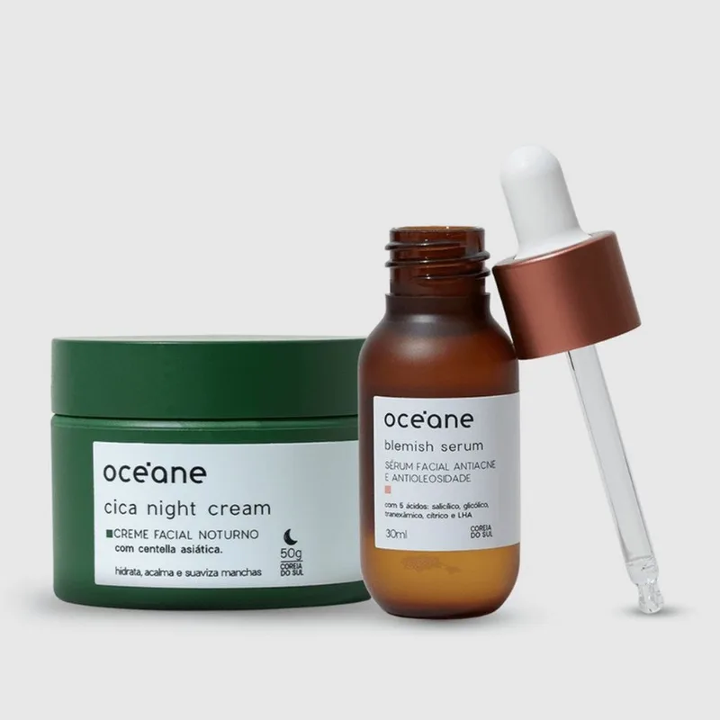 Kit Rotina Noturna Antiacne - Serum Antiacne + Creme Noturno Cica (2 Produtos)