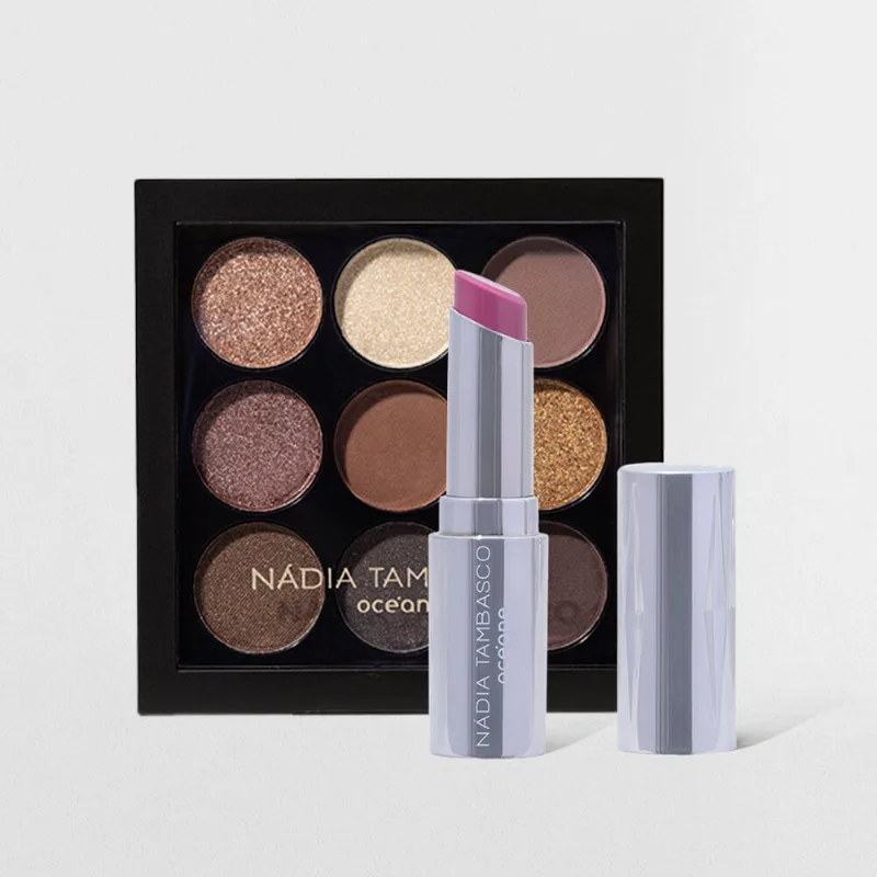 Kit Paleta de Sombras To Go Basic + Revitalizador Labial Roxo Nádia Tambasco By Océane (2 Produtos) - Océane