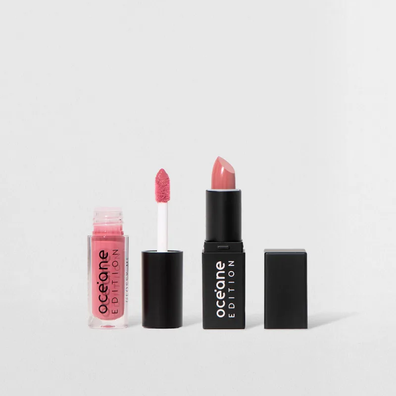 Kit Mini Batom Nude + Mini Brilho Labial Rosa Océane Edition (2 Produtos) - Océane