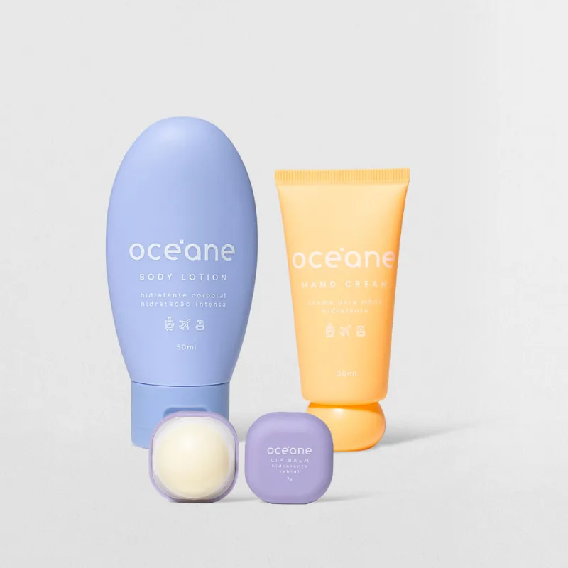 Kit Creme para Mãos + Hidratante Labial + Hidratante Corporal Travel (3 Produtos)