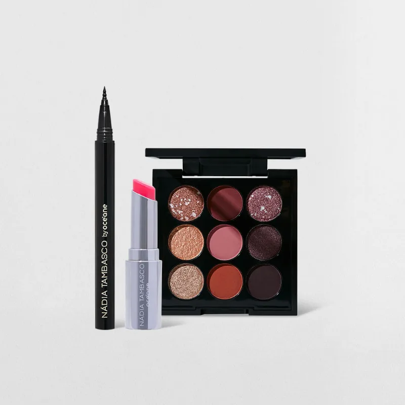Kit Paleta de Sombras To Go My Glam + Revitalizador Labial Rosa + Caneta Delineadora Nádia Tambasco By Océane (3 Produtos) - Océane