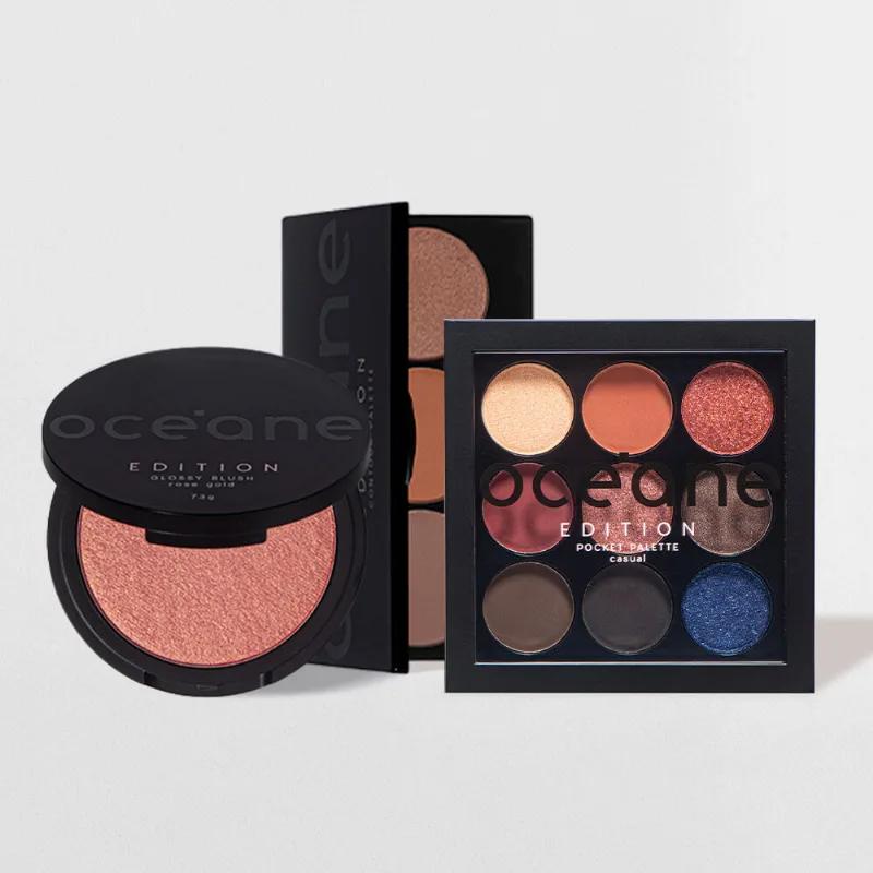 Kit Paleta de Sombras Pocket Casual + Paleta de Contorno + Blush Cintilante Rose Gold Océane Edition (3 Produtos) - Océane